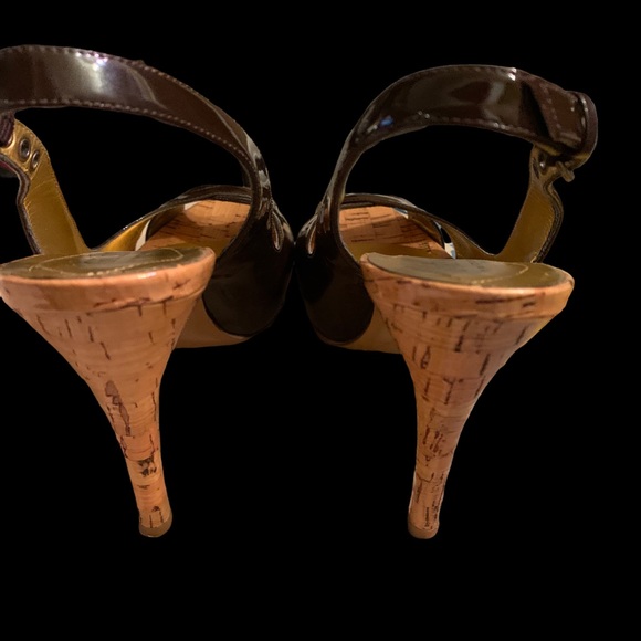 Guess Patent Leather Brown Cork Heel Sandles - Picture 5 of 7
